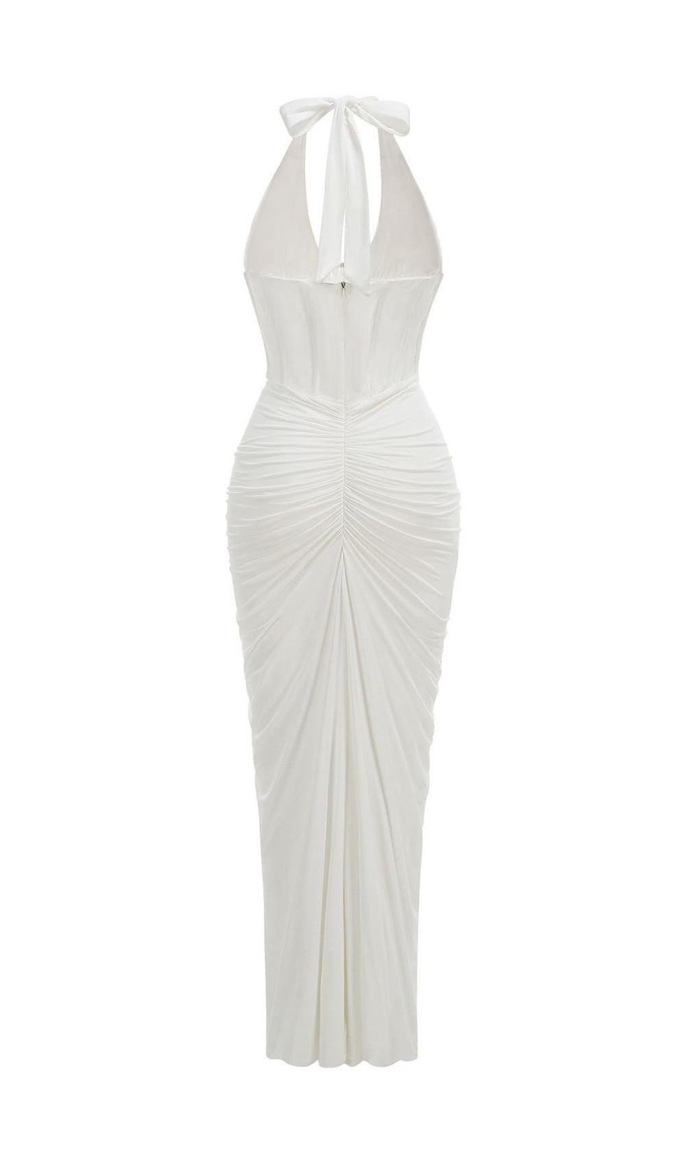 Kezia Elegant White Halter Corset Ruched Maxi Dress - Bridal & Special Occasions