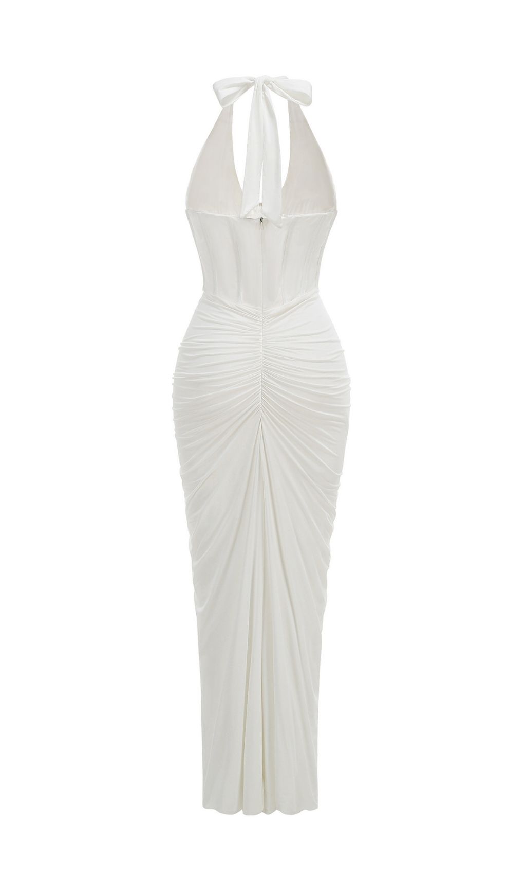 Kezia Elegant White Halter Corset Ruched Maxi Dress - Bridal & Special Occasions