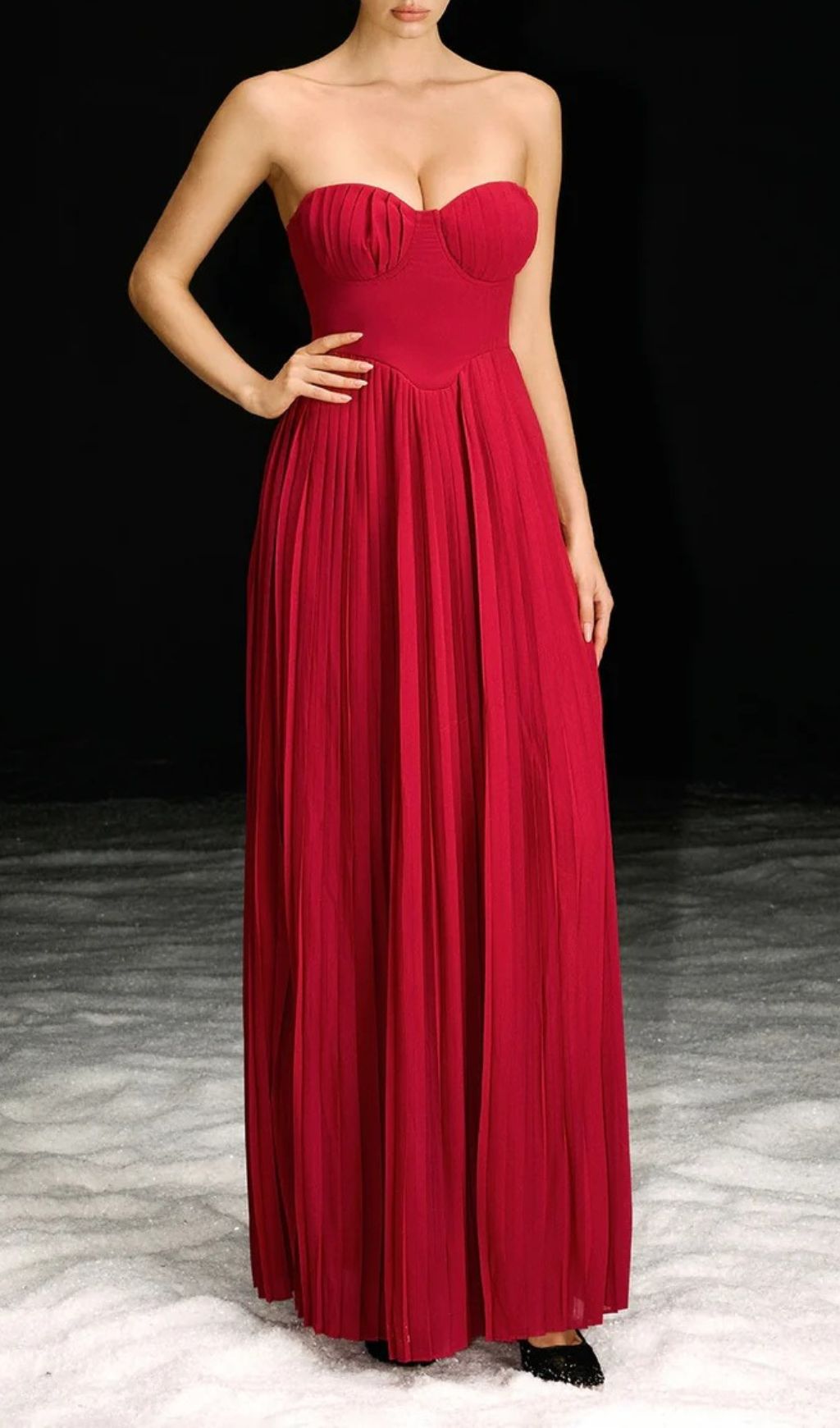 Necalli Strapless Pleated Maxi Dress | Elegant Red Evening Gown for Special Occasions