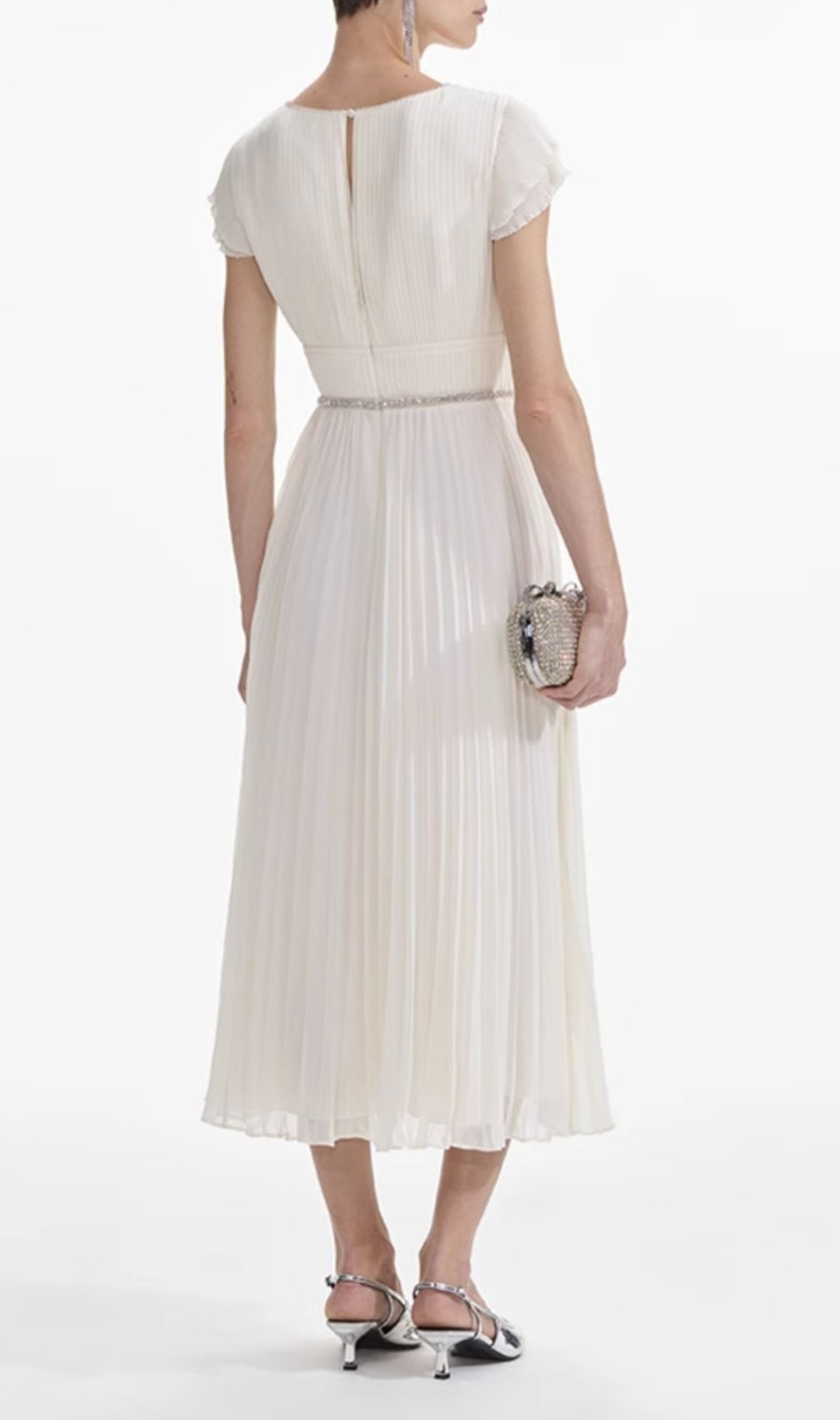 Eternity White V-Neck Bow Midi Dress