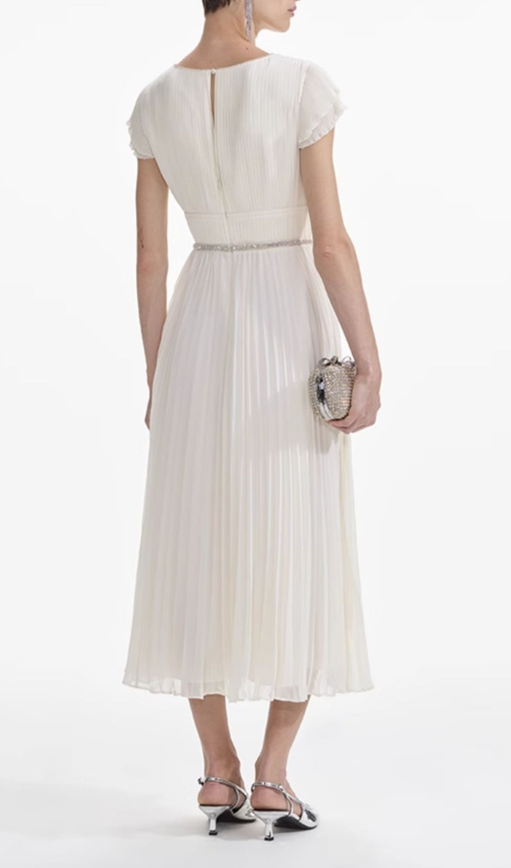 Eternity White V-Neck Bow Midi Dress