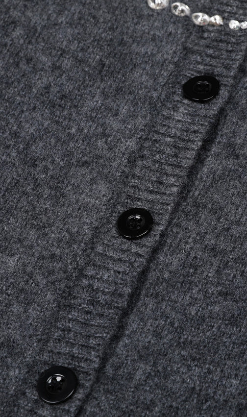 Jordana Embellished Knit Cardigan with Pearl & Crystal Bow