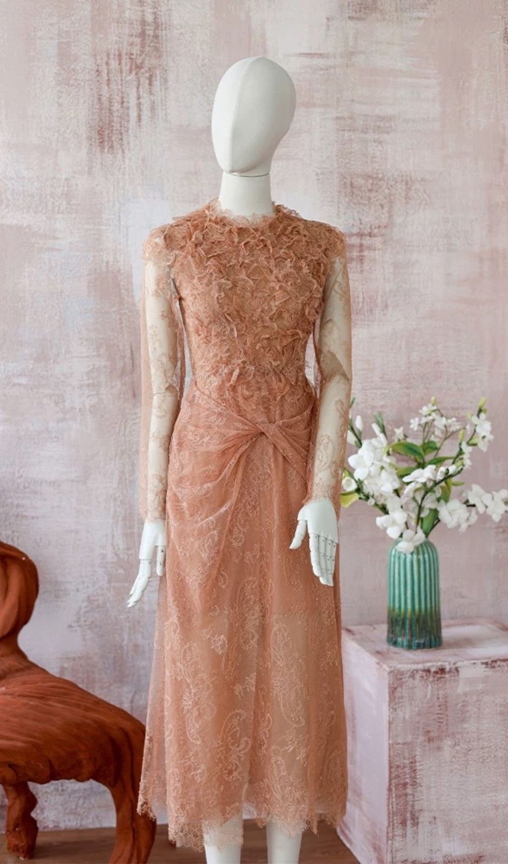 Jamar Romantic Lace Midi Dress | Elegant Long Sleeve Occasion Wear