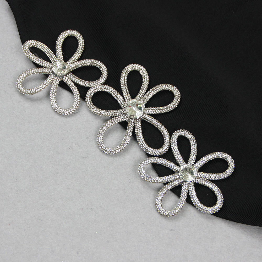 Hollow Sleeveless Hot Rhinestone Top & Dress Set