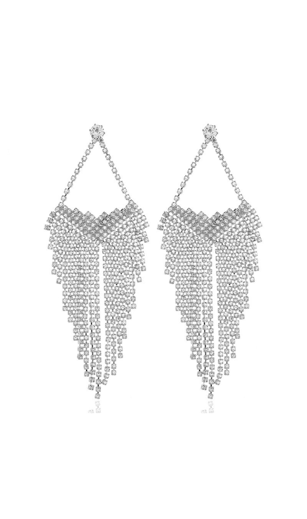 Silver Statement Teardrop Tassel Earrings