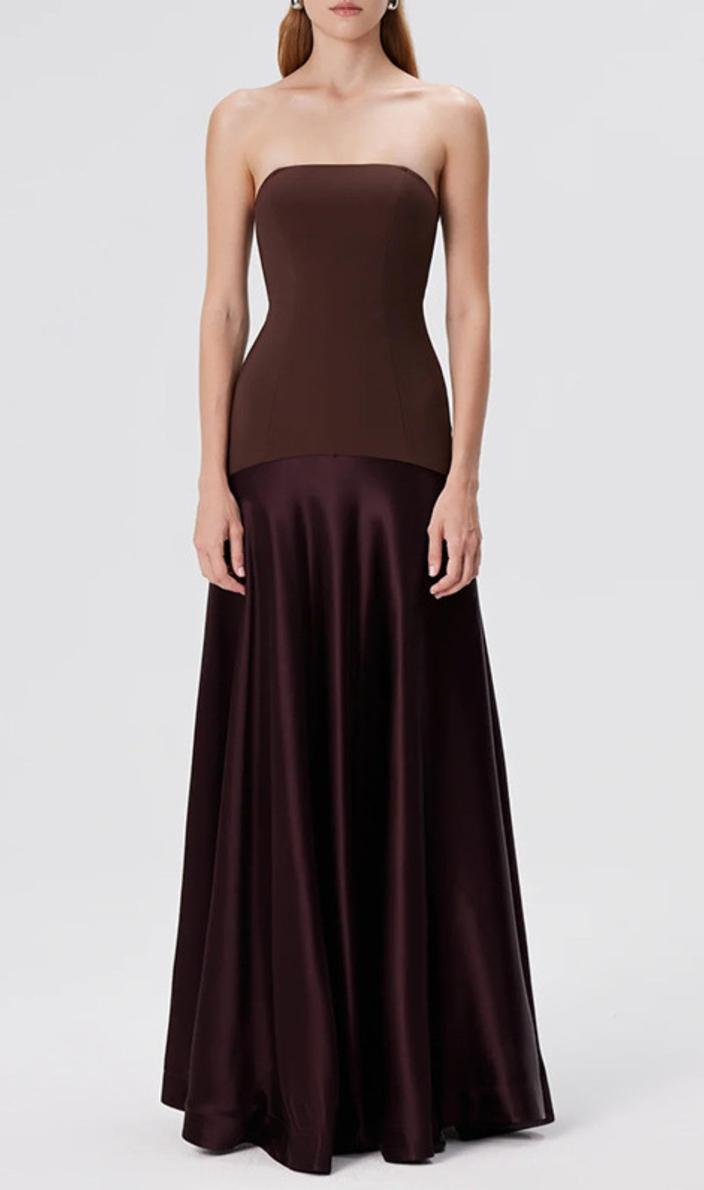 Doveva Coffee Strapless Maxi Dress