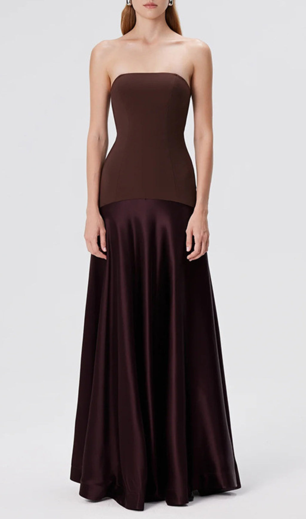 Doveva Coffee Strapless Maxi Dress