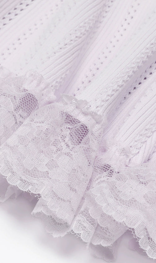 Khosrow Lilac Knit Peplum Mini Dress | Chic Lace Trim & Polo Collar