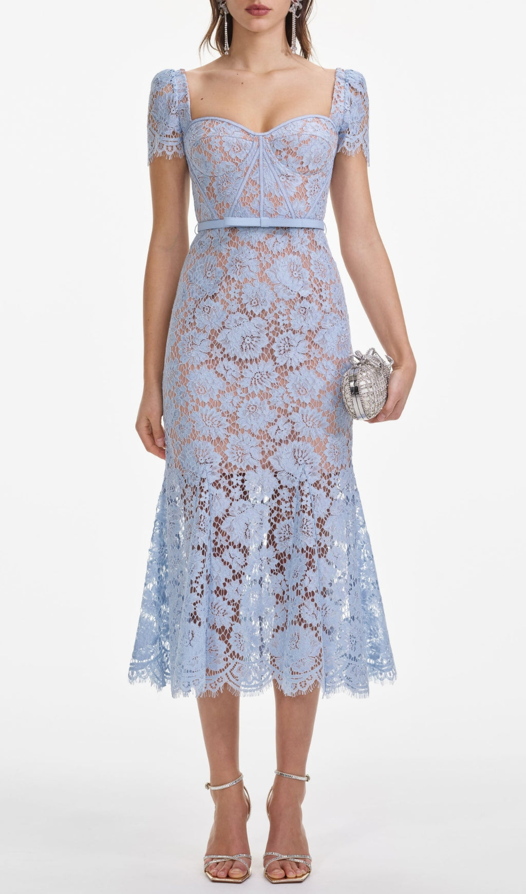 Blue Fine Lace Midi Dress