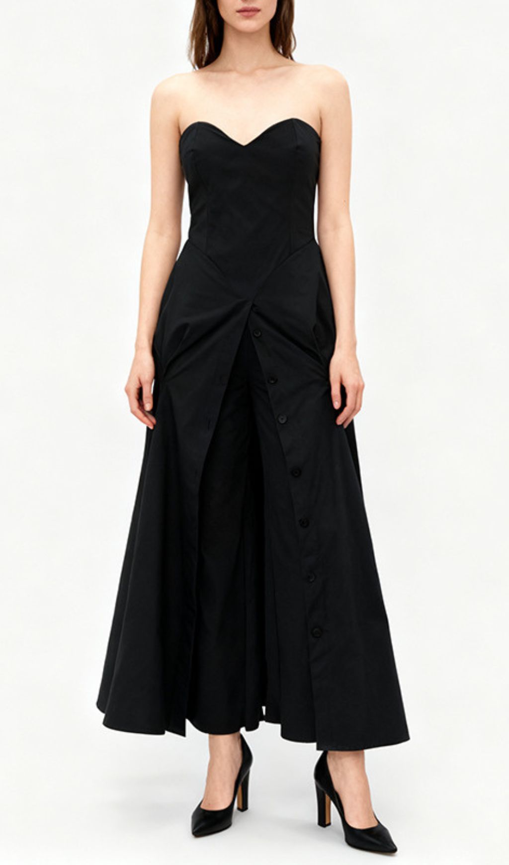 Jakub Black Strapless Button-Front Pant Dress