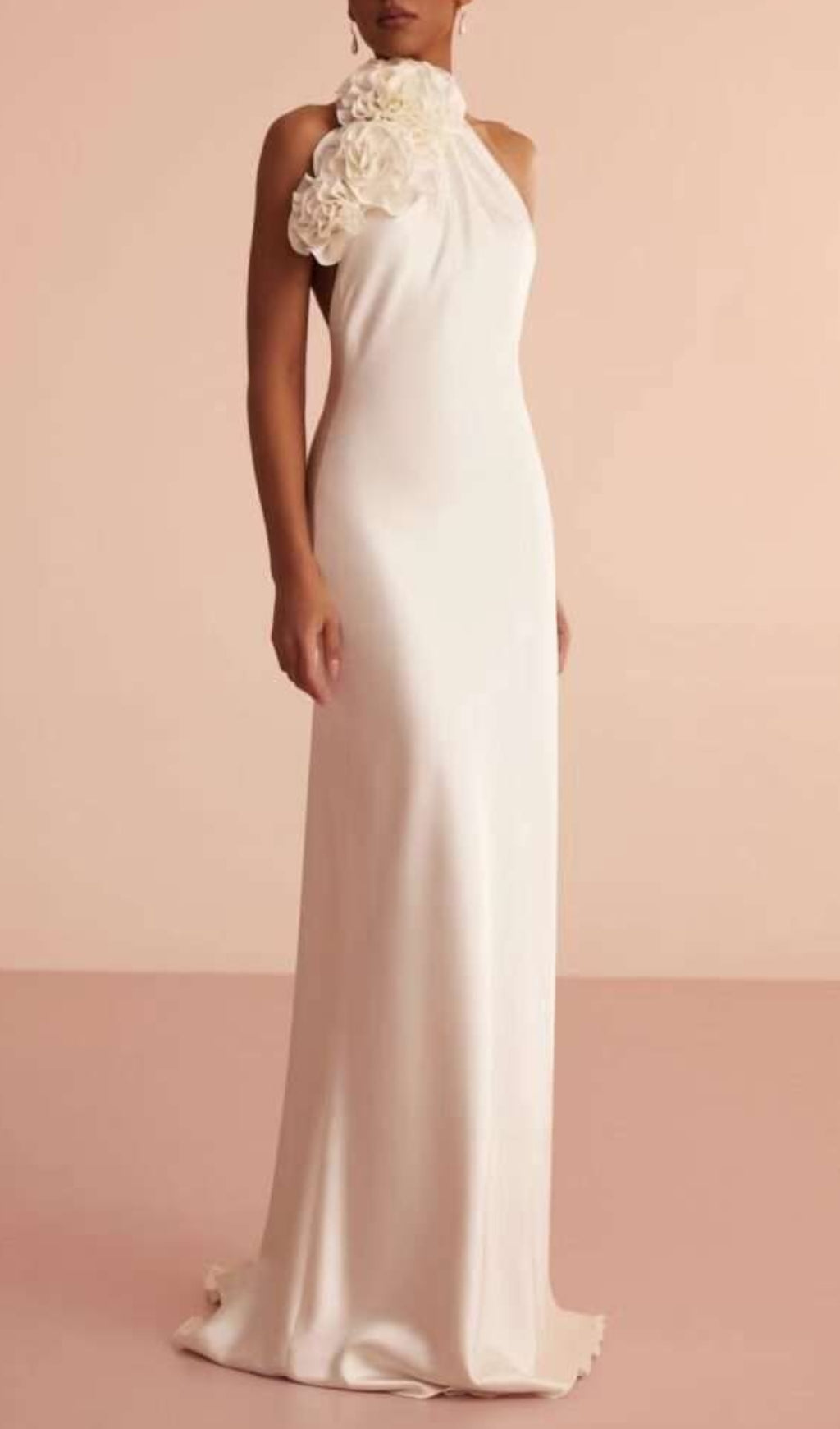 Cianna White Flower Halter Backless Maxi Dress