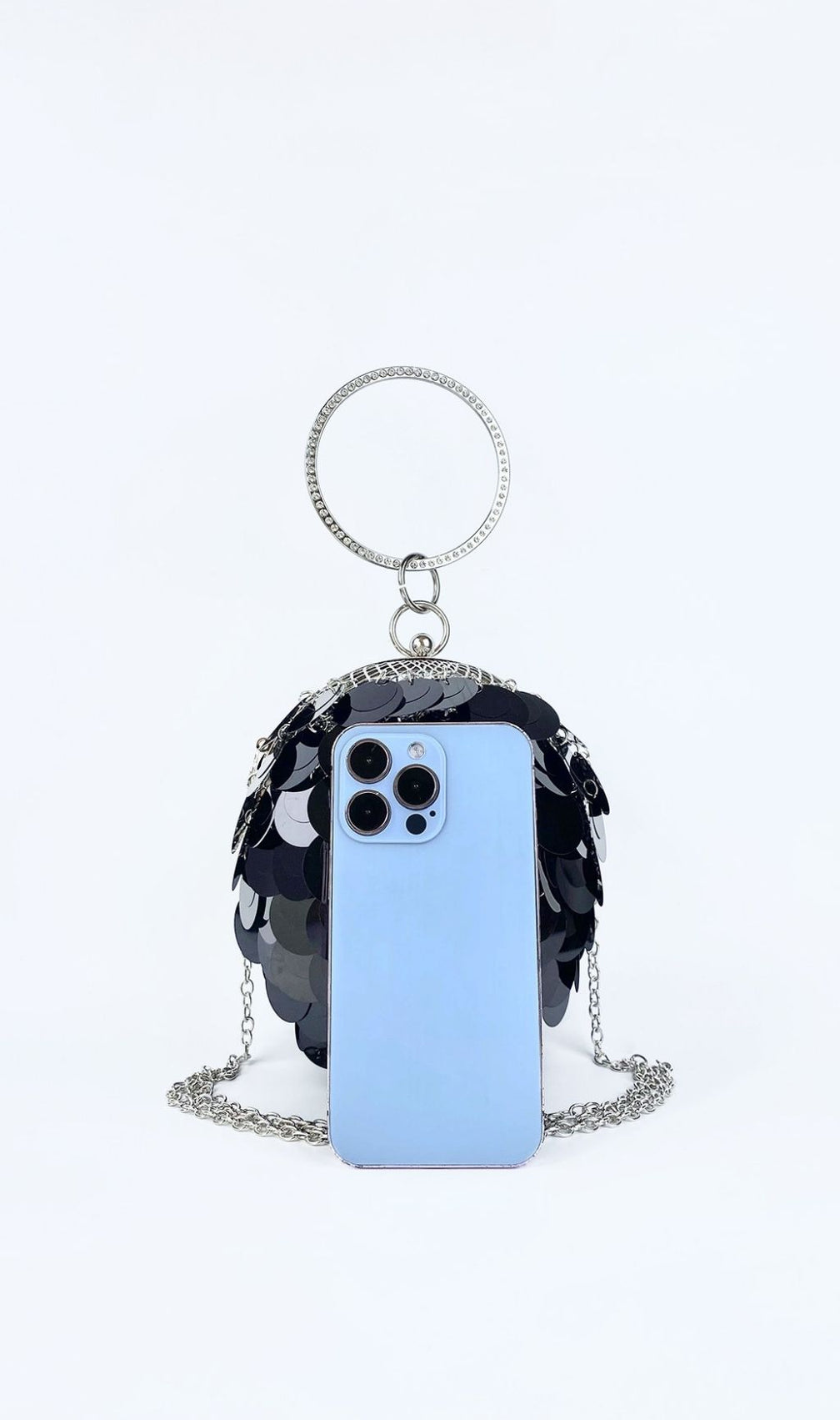Adaiba Dazzling Black Sequin Ball Clutch - Glamorous Evening Bag with Crystal Handle