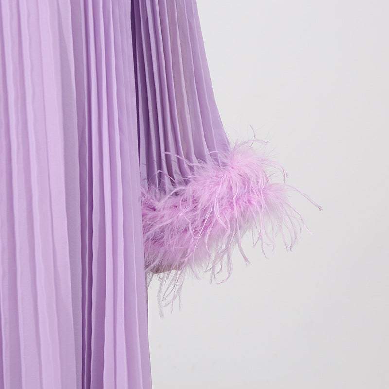 Felipe Embellished Feather Pleated Maxi Dress