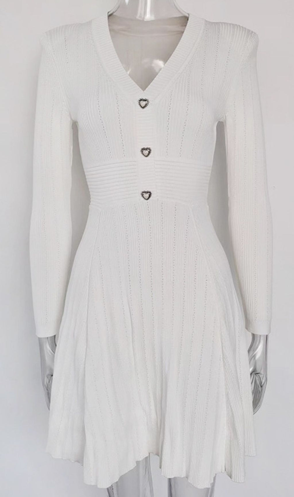 Hewitt Sweetheart Knit Mini Dress - Romantic Red Long Sleeve with Heart Buttons