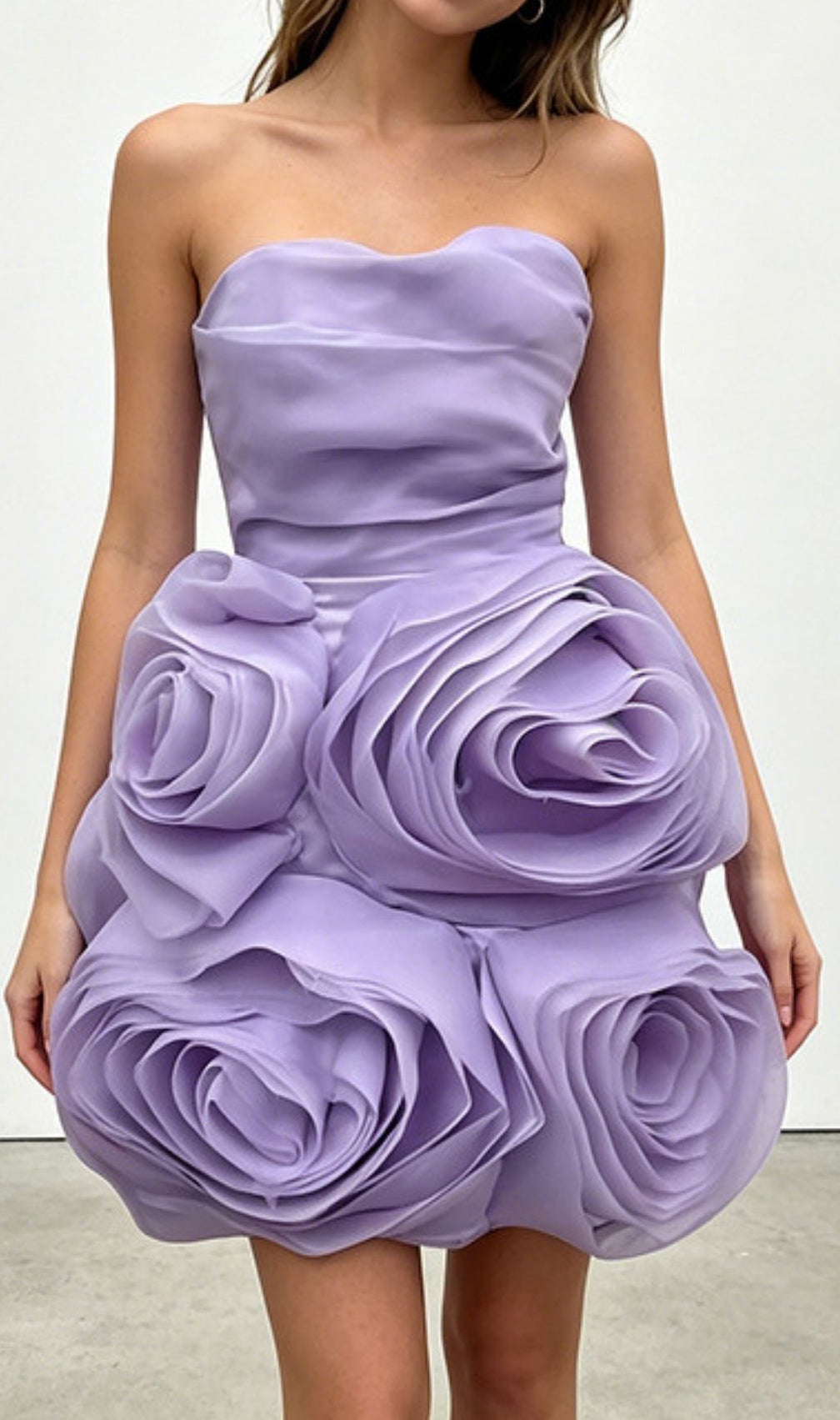 Kendyl Strapless 3D Floral Mini Dress - Lilac