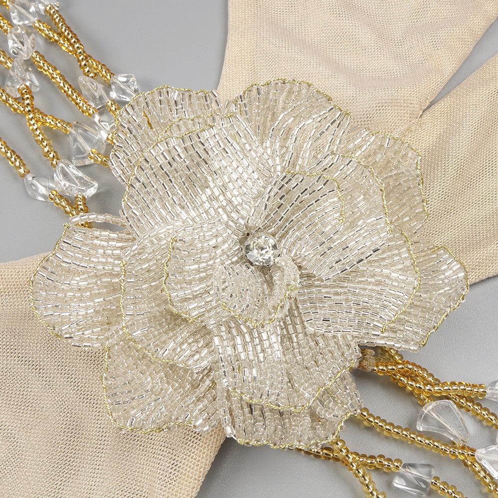 Julianna Gold Glamour: Halter Cutout Maxi Dress with Floral Embellishment