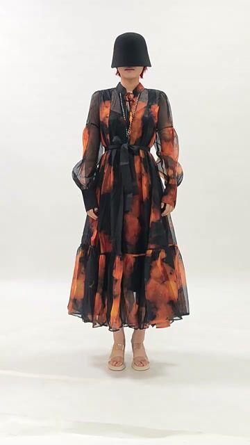 Fumiko Printed Long Sleeve Midi Dress