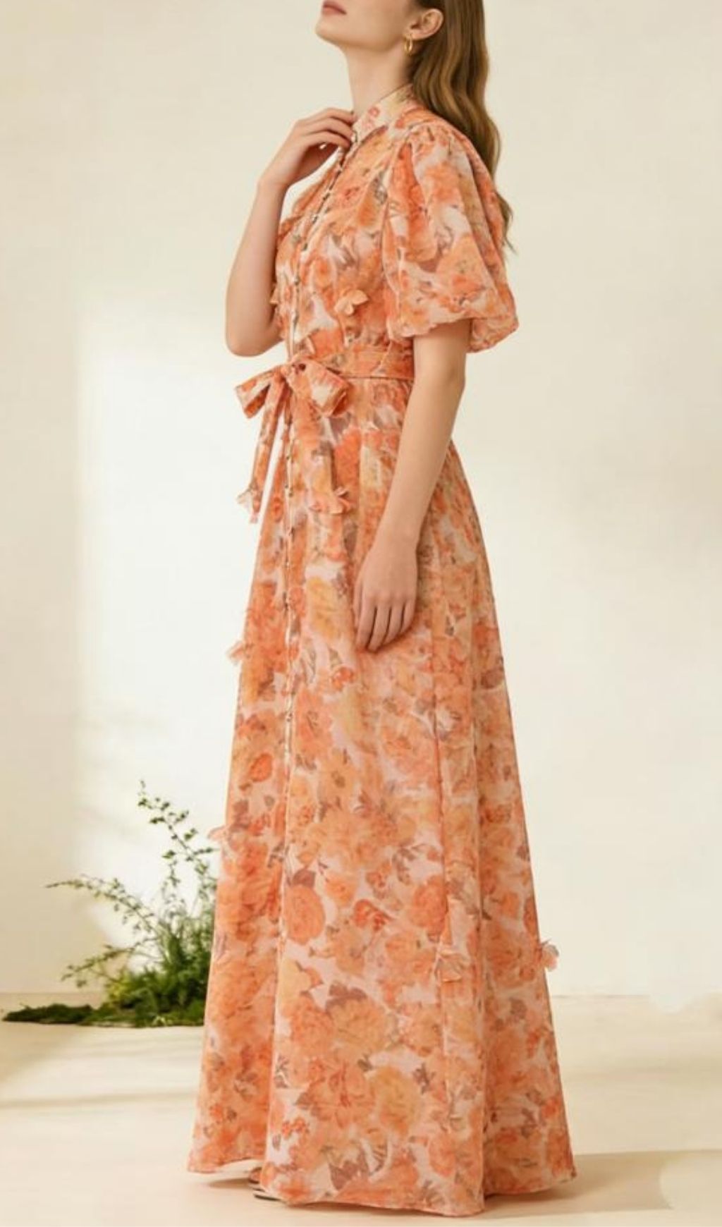 Karlishia Romantic Floral Puff-Sleeve Maxi Dress - Elegant Button-Down Gown