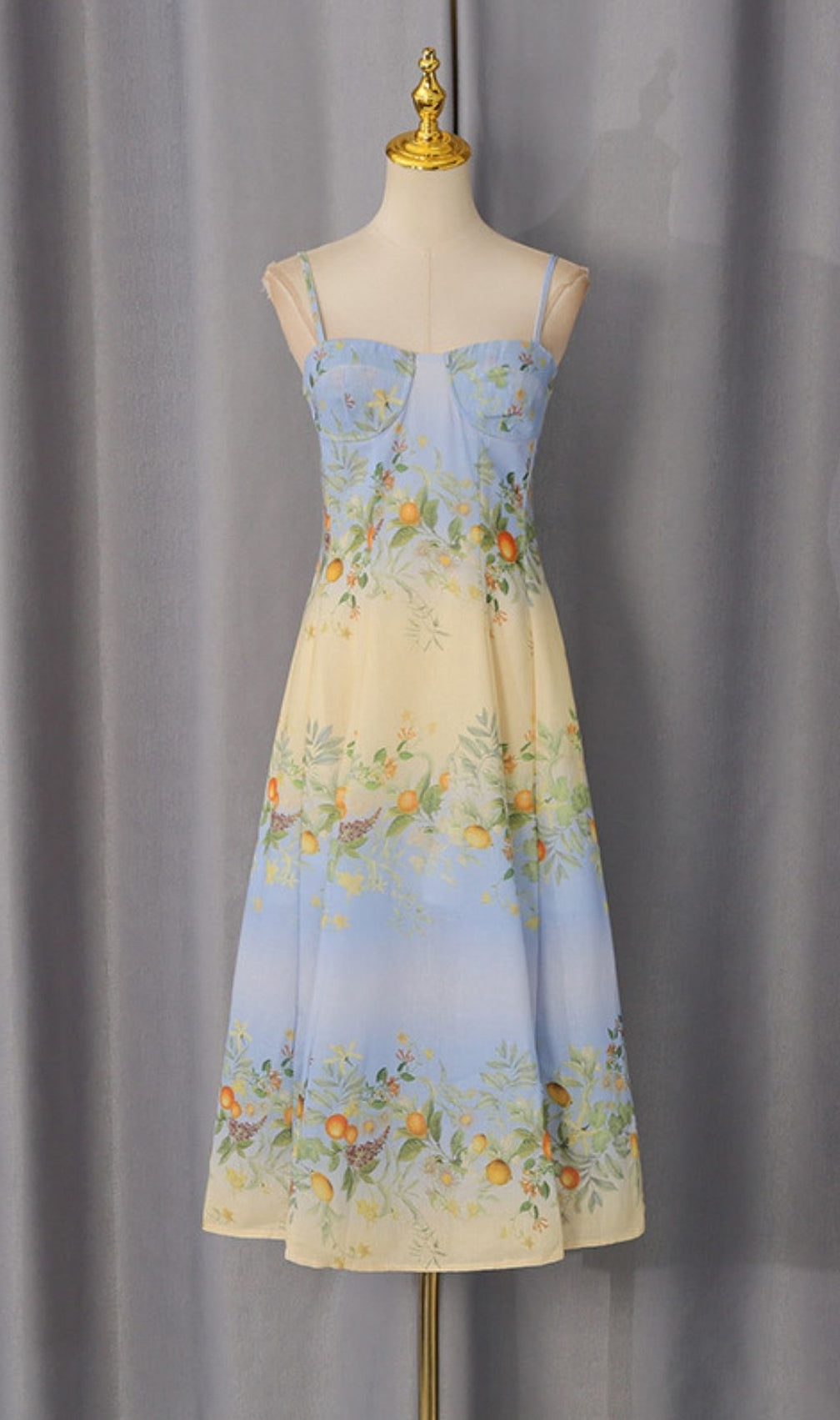 Kevina Sweetheart Ombre Floral & Orange Print Midi Dress