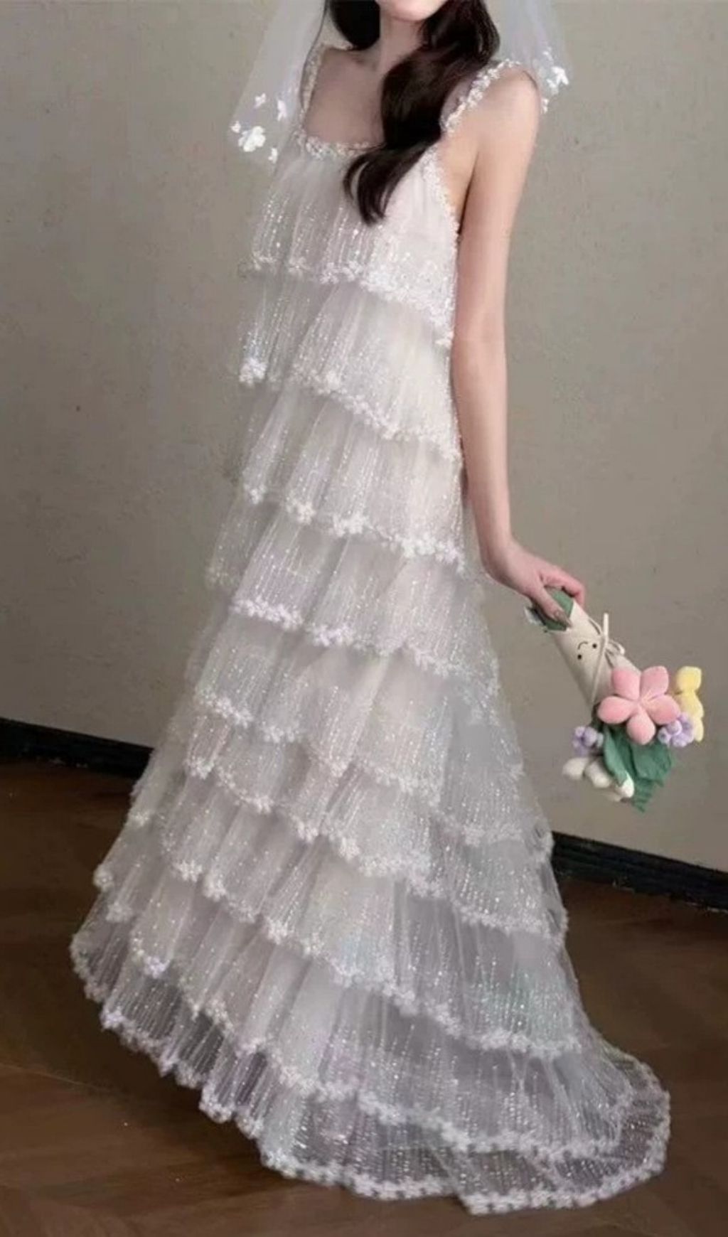 Kimia Ethereal Tiered Tulle Maxi Dress - Romantic Strappy Gown for Women