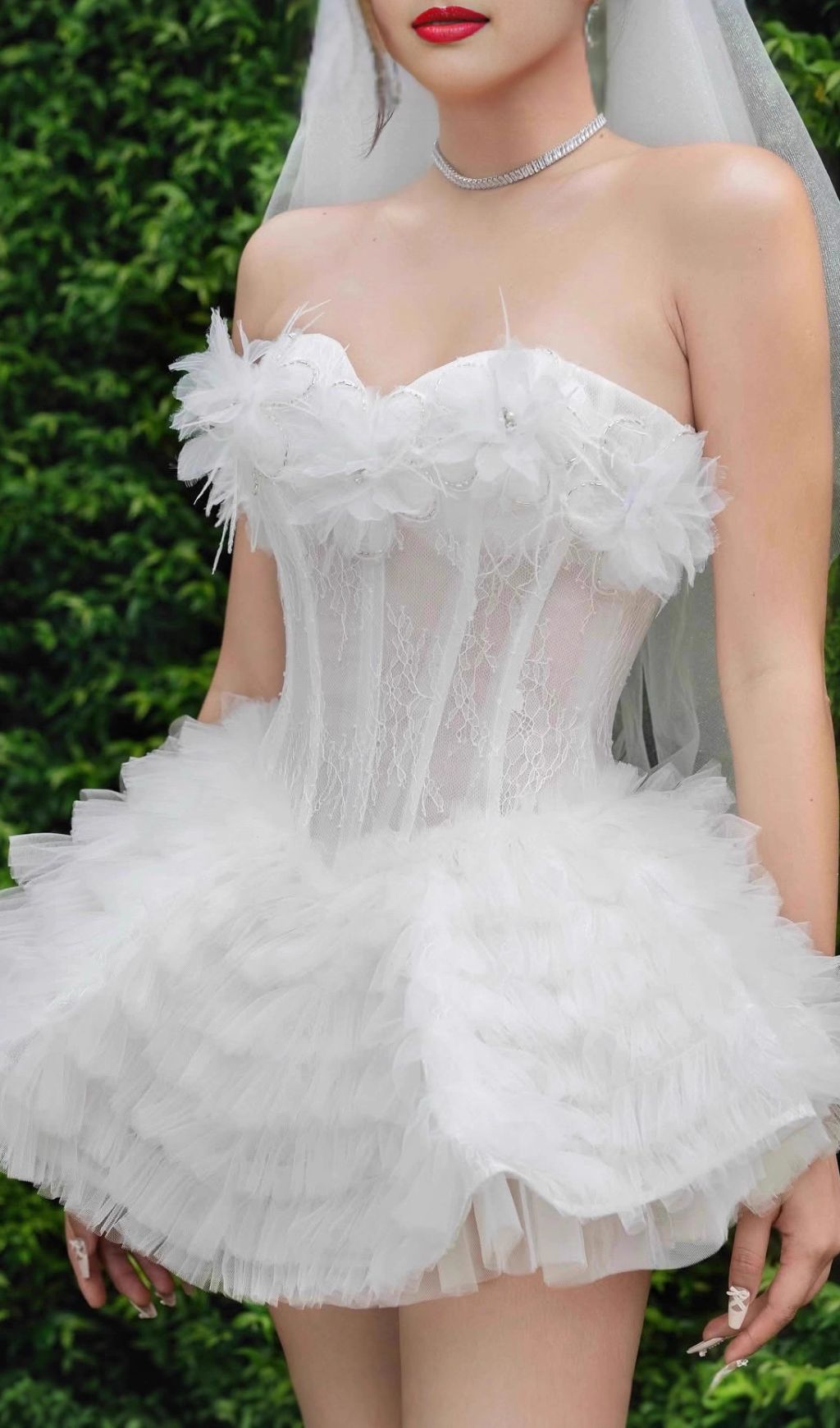 Joan White Strapless Floral Corset Mini Dress | Ruffle Tulle Party Dress