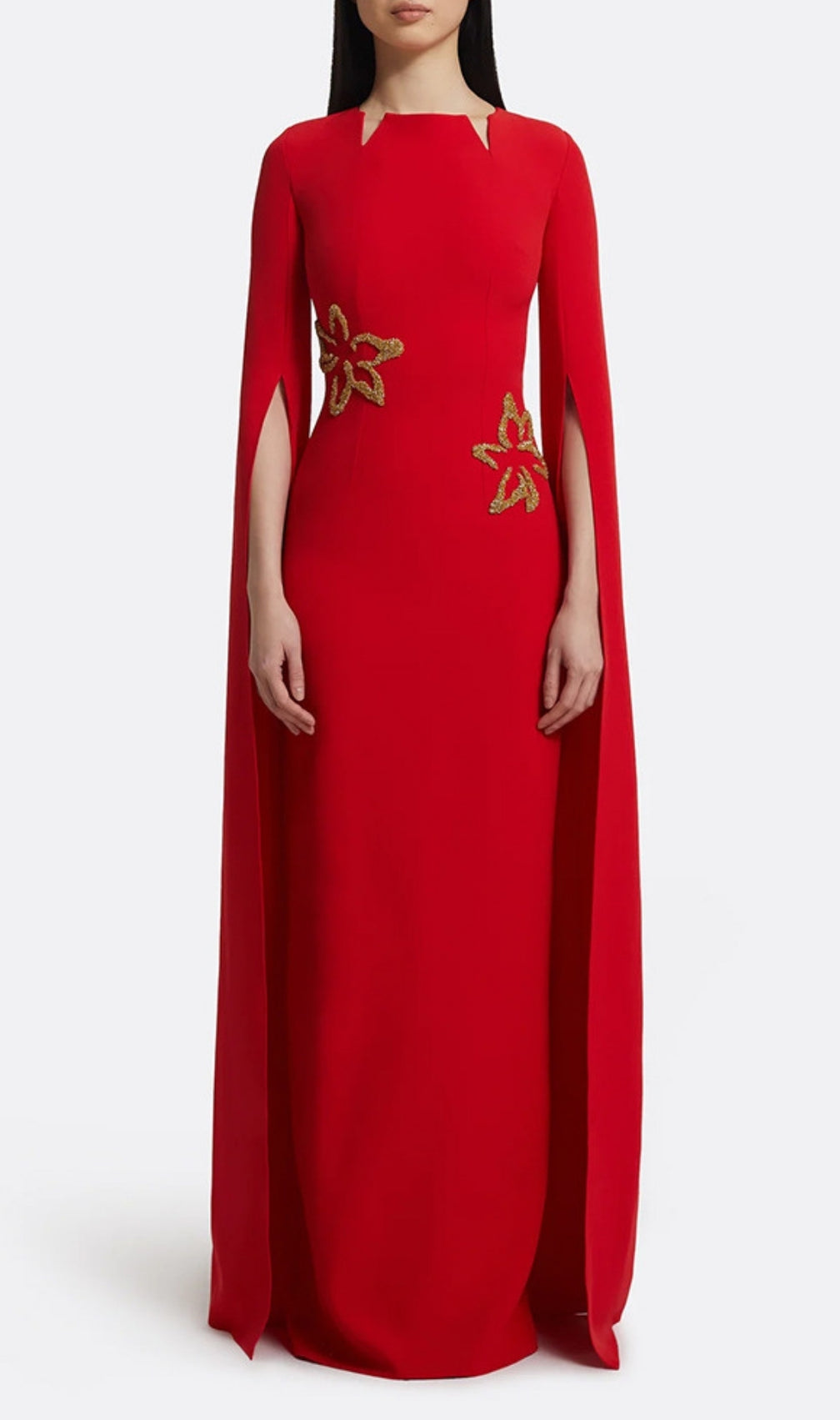 Ellera Red Long Sleeve Embellished Maxi Dress