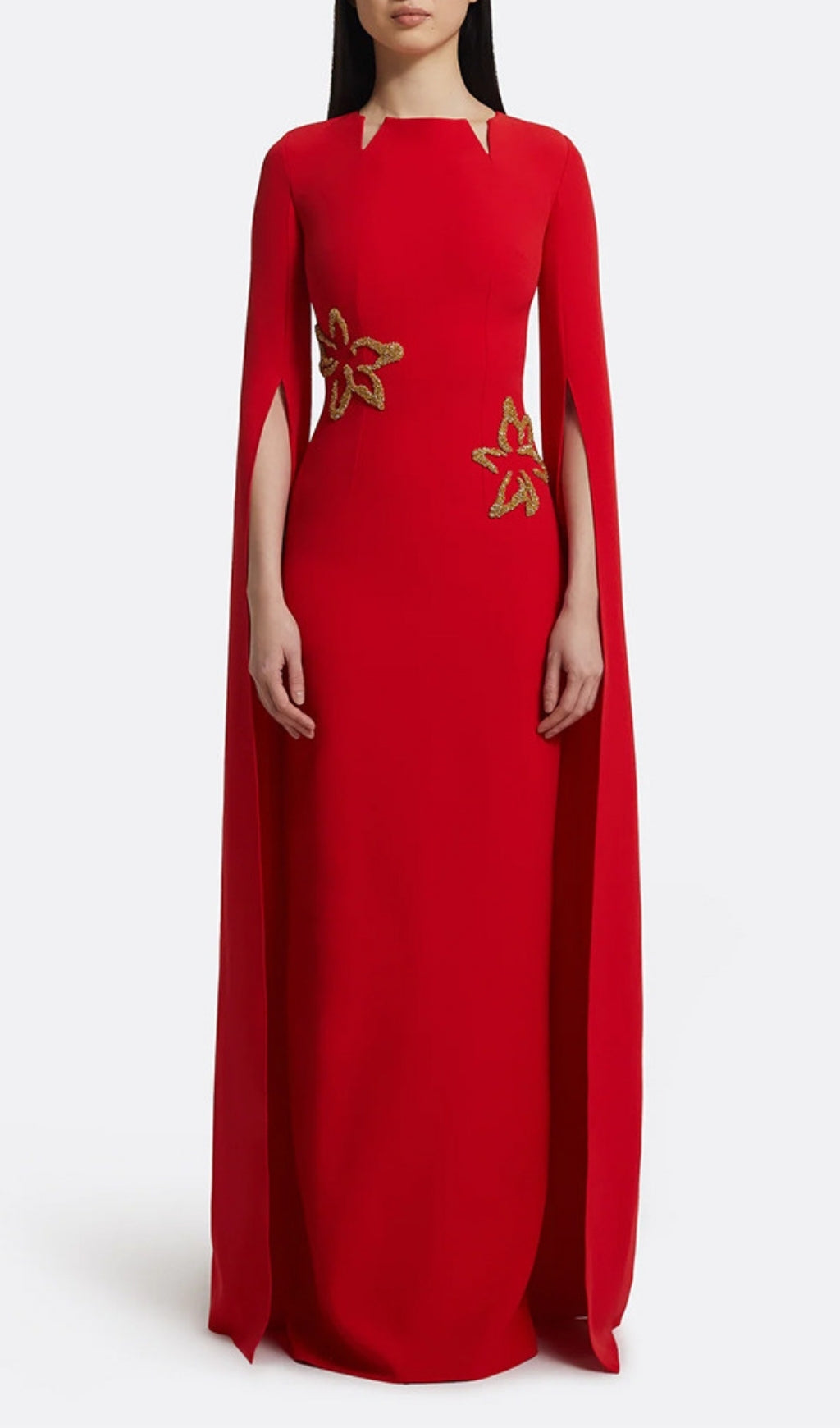 Ellera Red Long Sleeve Embellished Maxi Dress