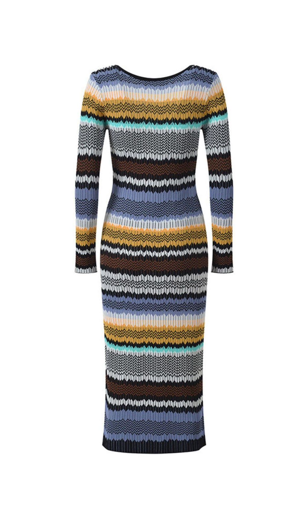 Juliette Vibrant Wavy Stripe Knit Long Sleeve Midi Dress