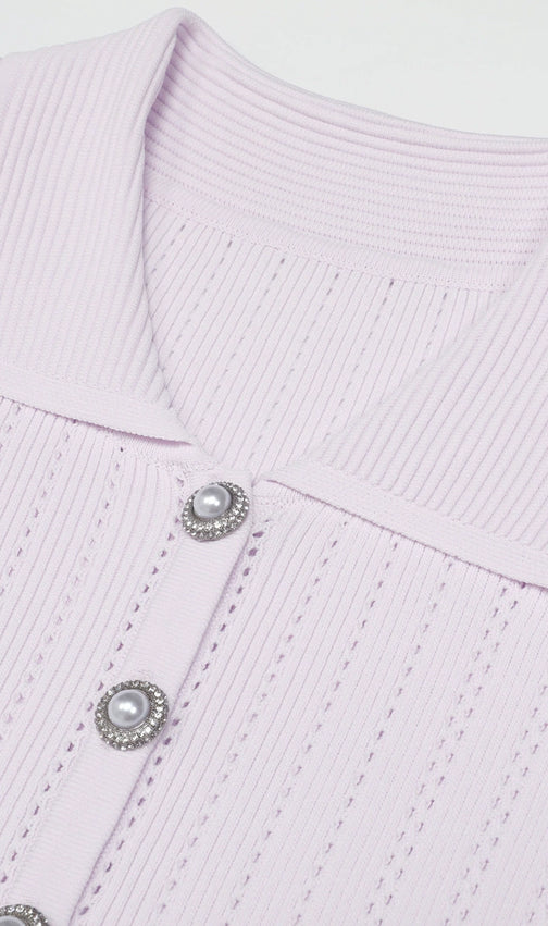 Khosrow Lilac Knit Peplum Mini Dress | Chic Lace Trim & Polo Collar