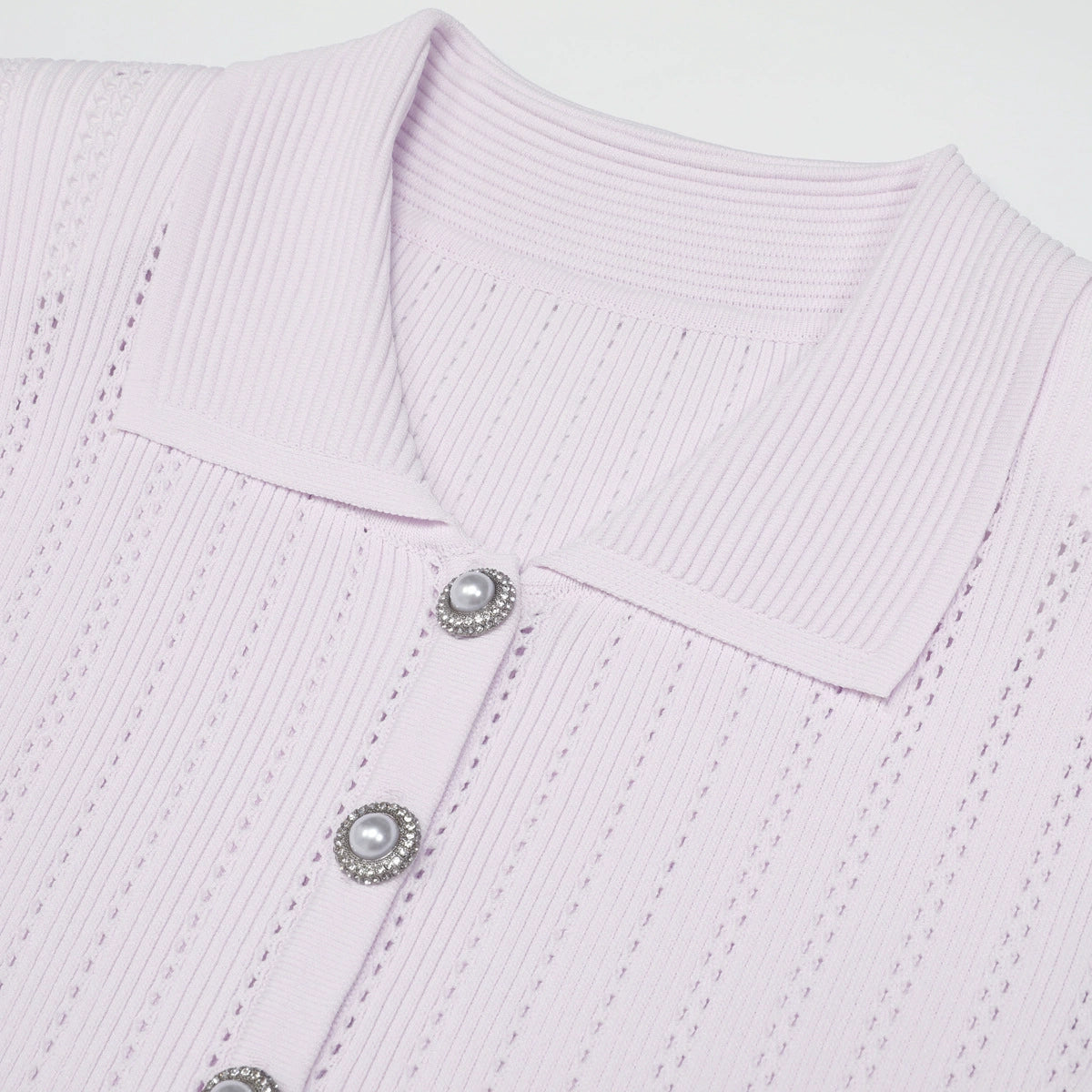 Khosrow Lilac Knit Peplum Mini Dress | Chic Lace Trim & Polo Collar
