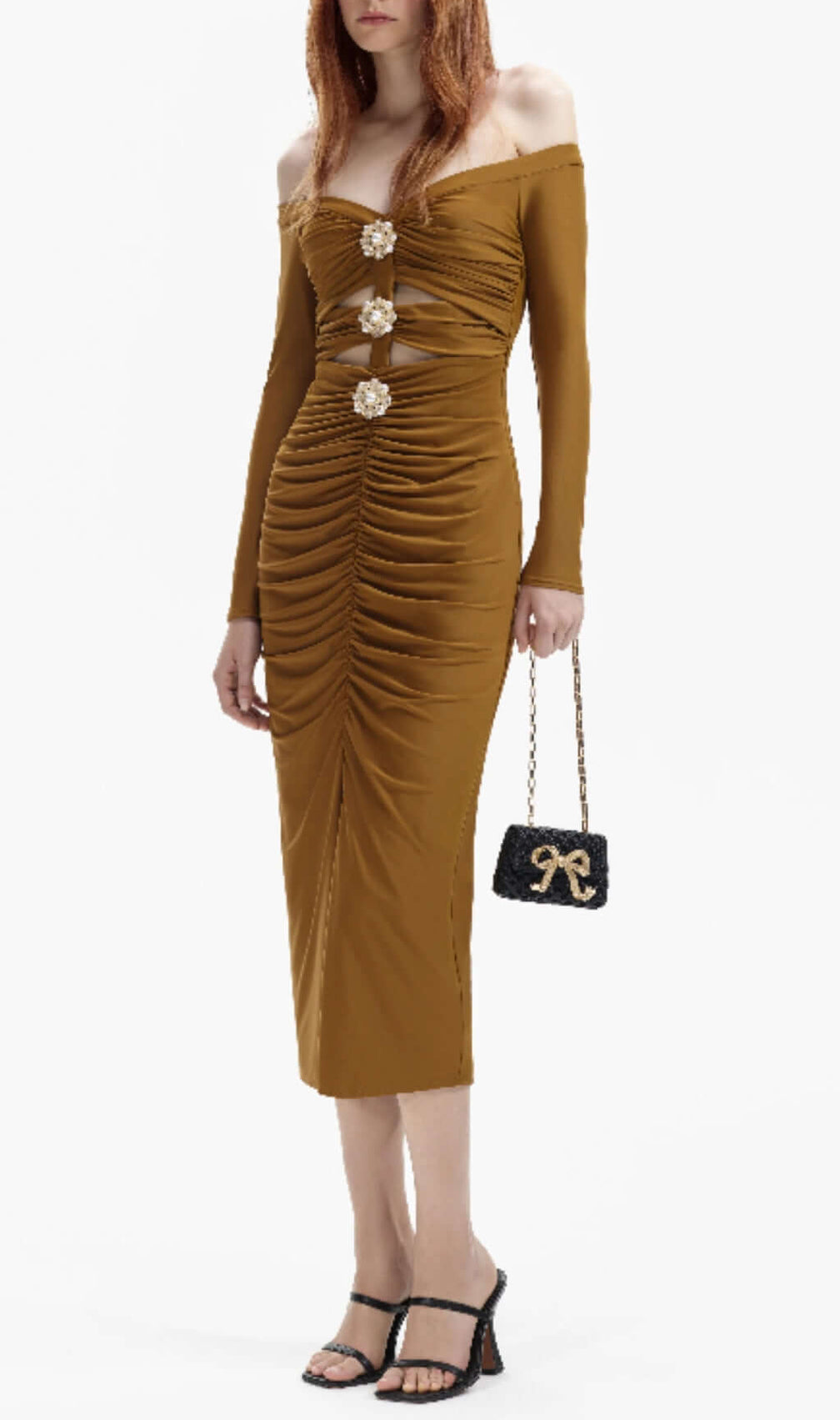 Bora Coffee Cutout Long Sleeve Midi Dress