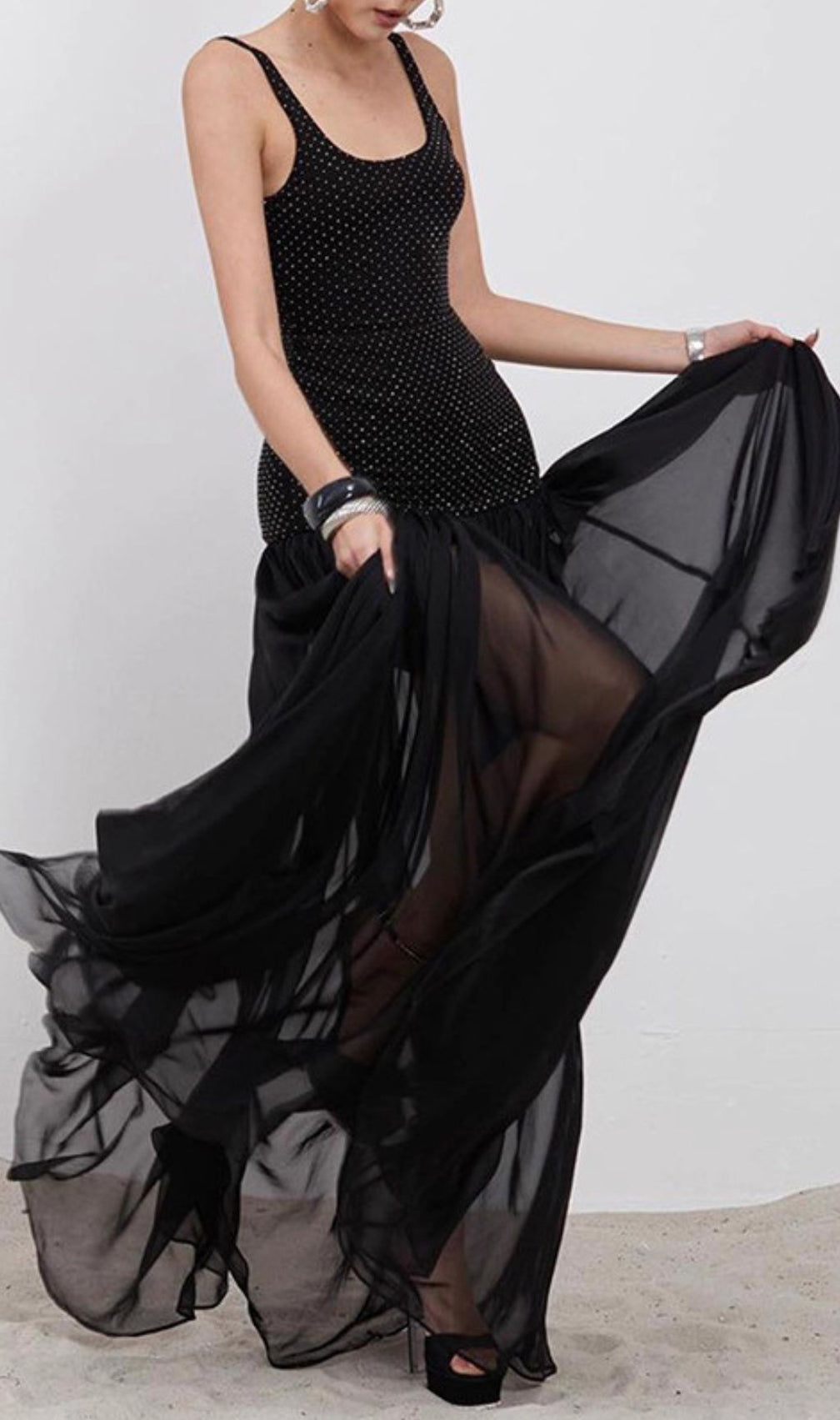 Herschel Black Bodysuit & Mesh Maxi Skirt