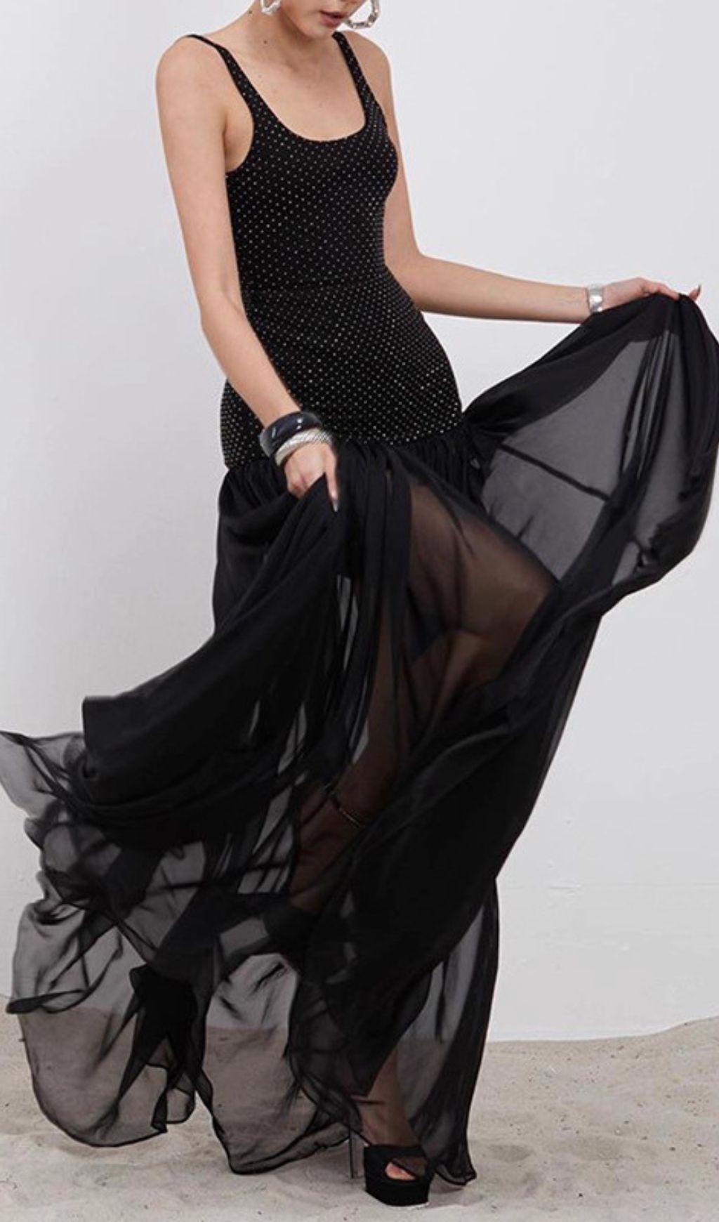 Herschel Black Bodysuit & Mesh Maxi Skirt
