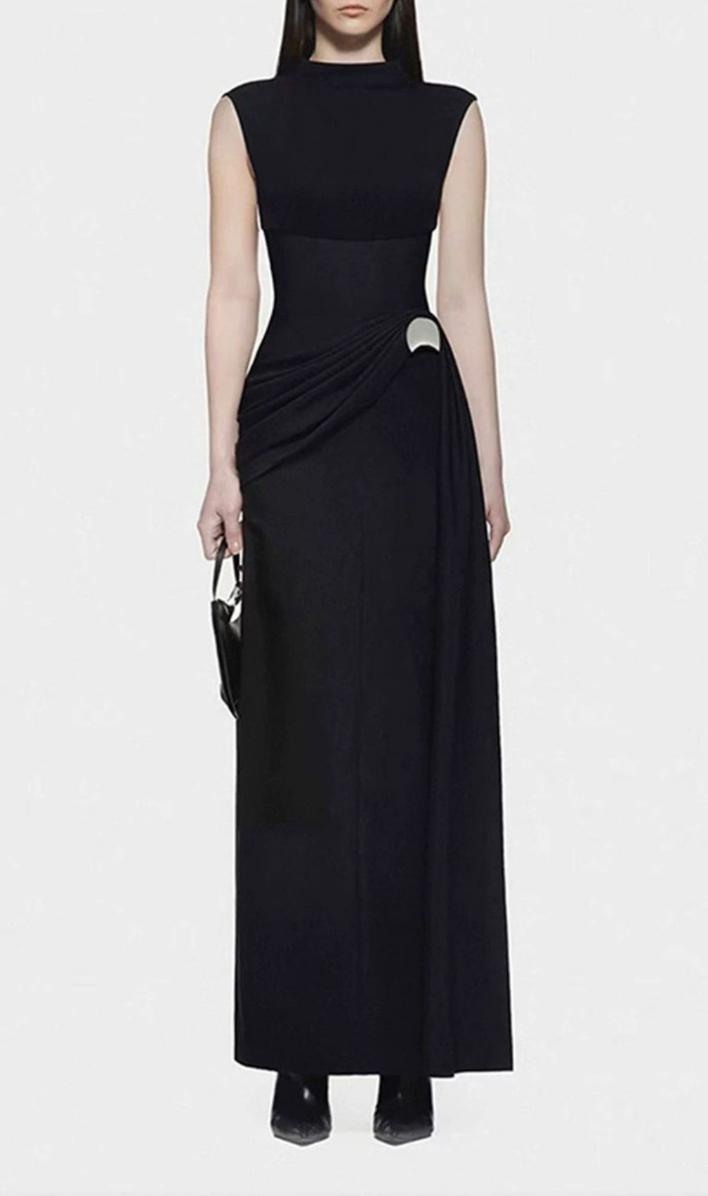 Iman Sleeveless Mock Neck Maxi Dress - Elegant White Gown for Special Occasions