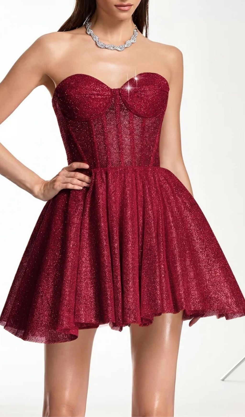 Darda Strapless Glitter Corset Mini Dress - Wine Red Party Glam