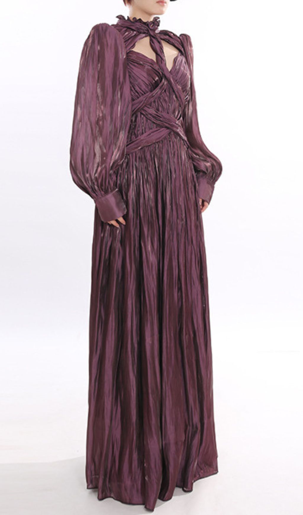 Bauer Regal Plum Maxi Dress | Statement Balloon Sleeves & Twisted Bodice Gown