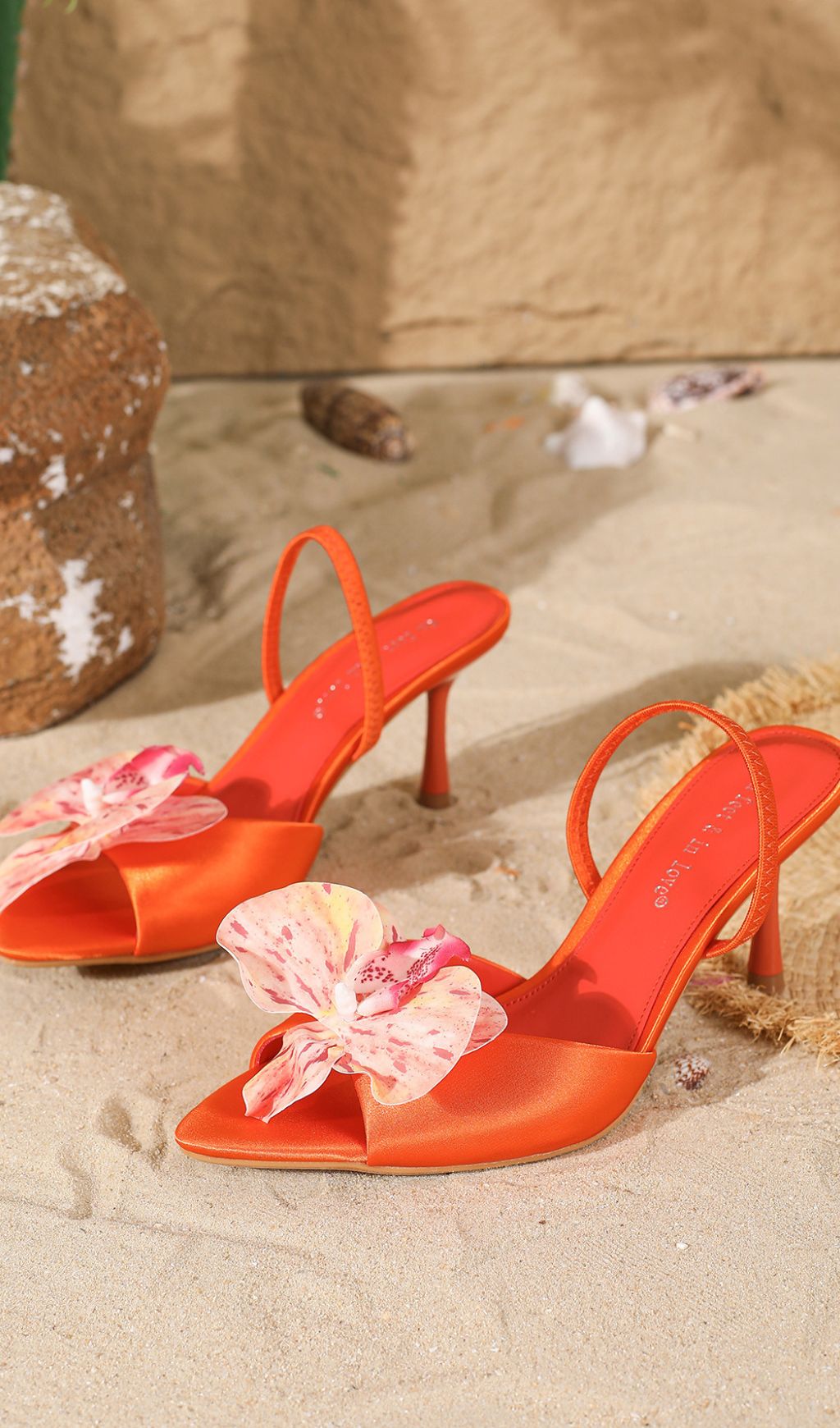Hollace Women's Vibrant Orange Floral Ankle Strap Sandals