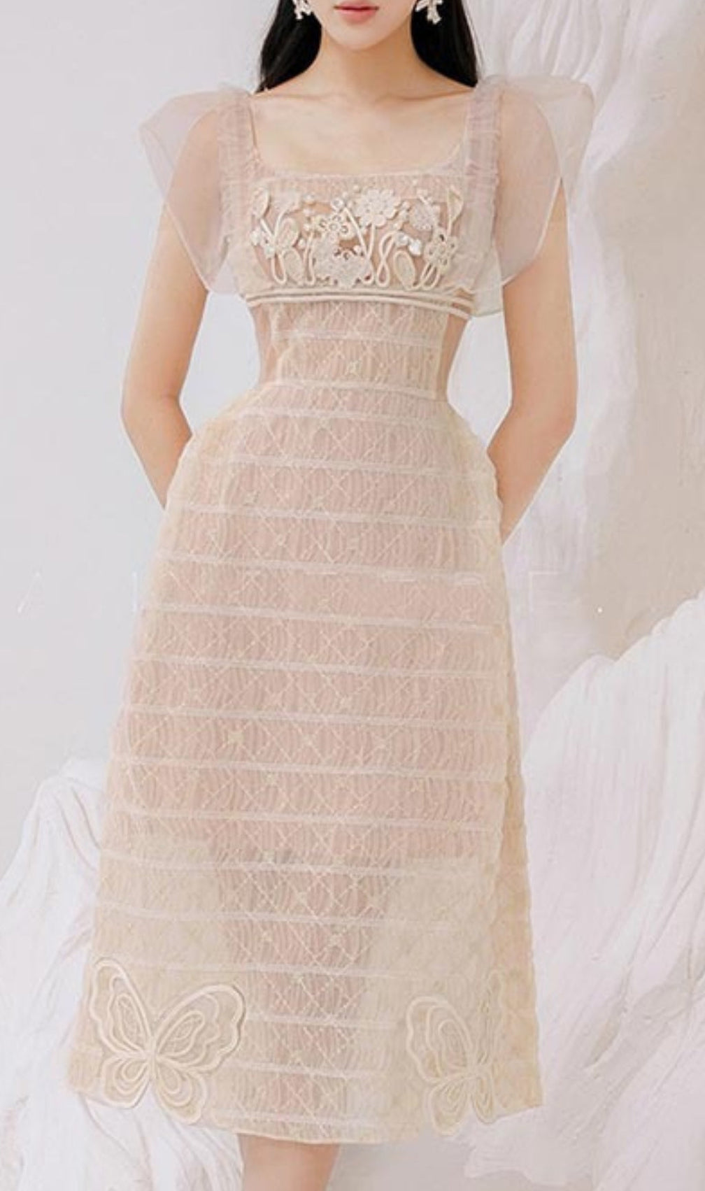 Azusa Lace Trim Midi A-Line Dress