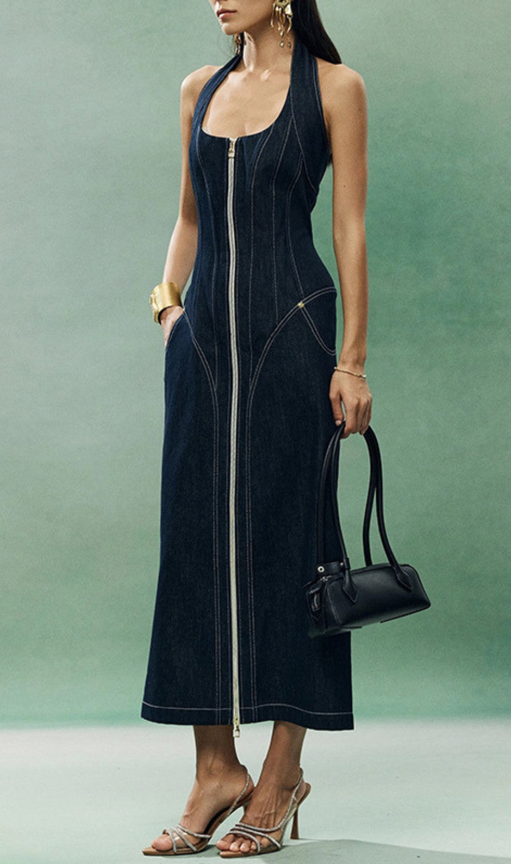 Everlee Halter Denim Midi Dress