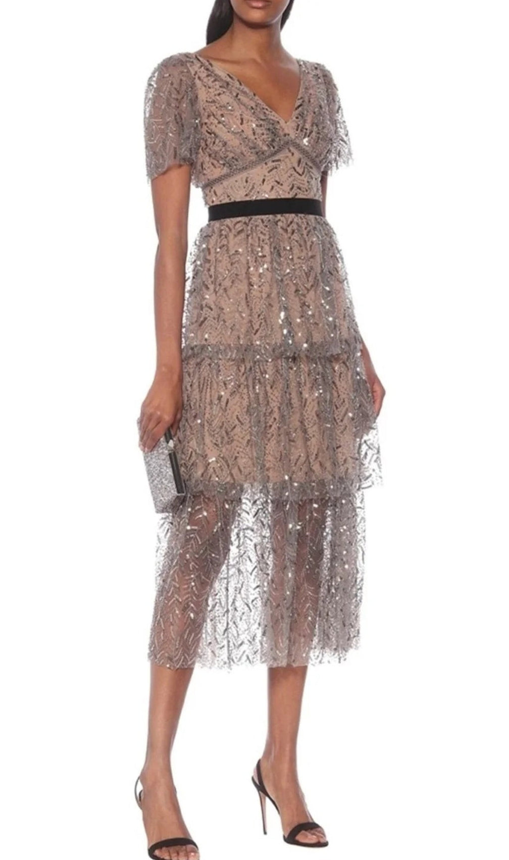 Anndrue Leaf Sequin Midi Dress