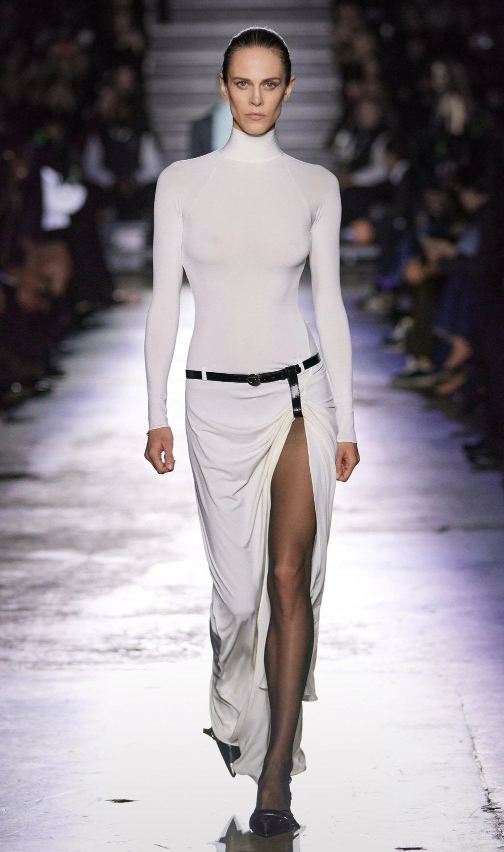 Fedora White Long Sleeve Belt Maxi Dress