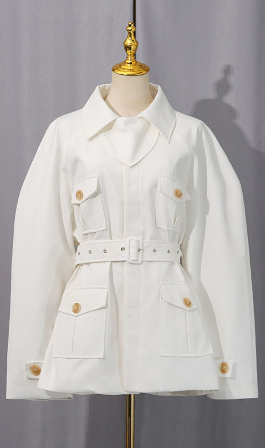 Chic Idalia White Belted Utility Jacket - Modern & Versatile Style