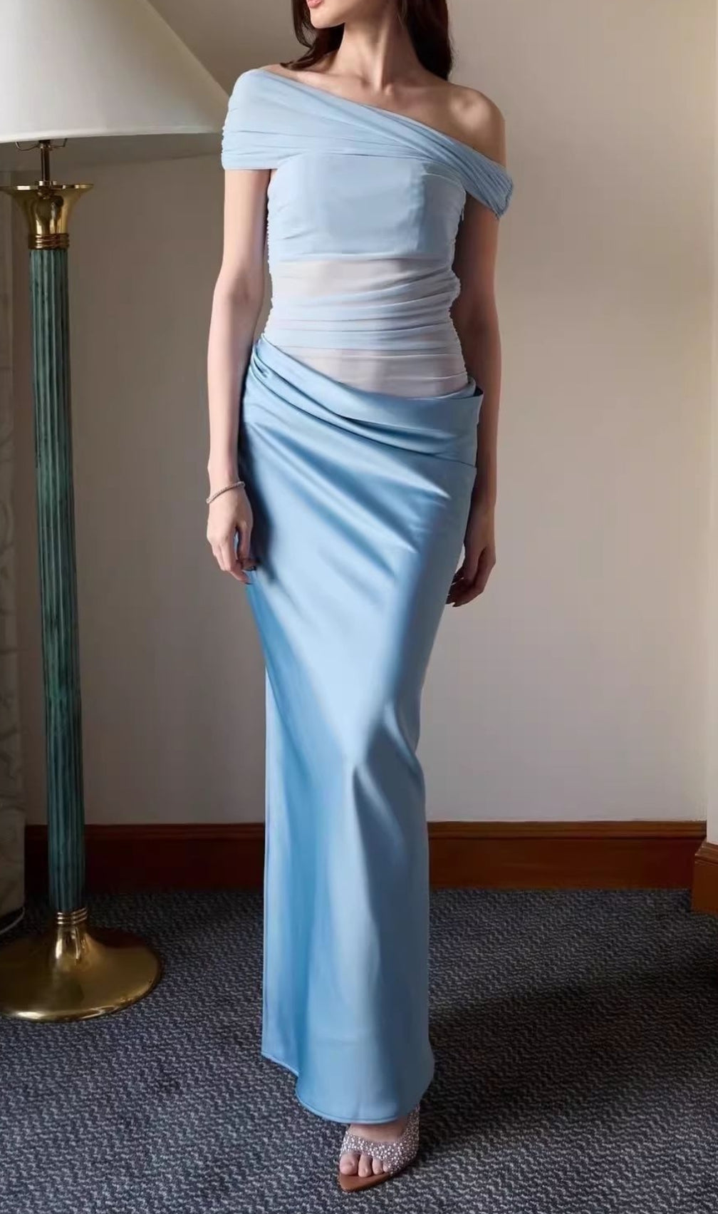 Dallan Off-Shoulder Mesh Maxi Dress