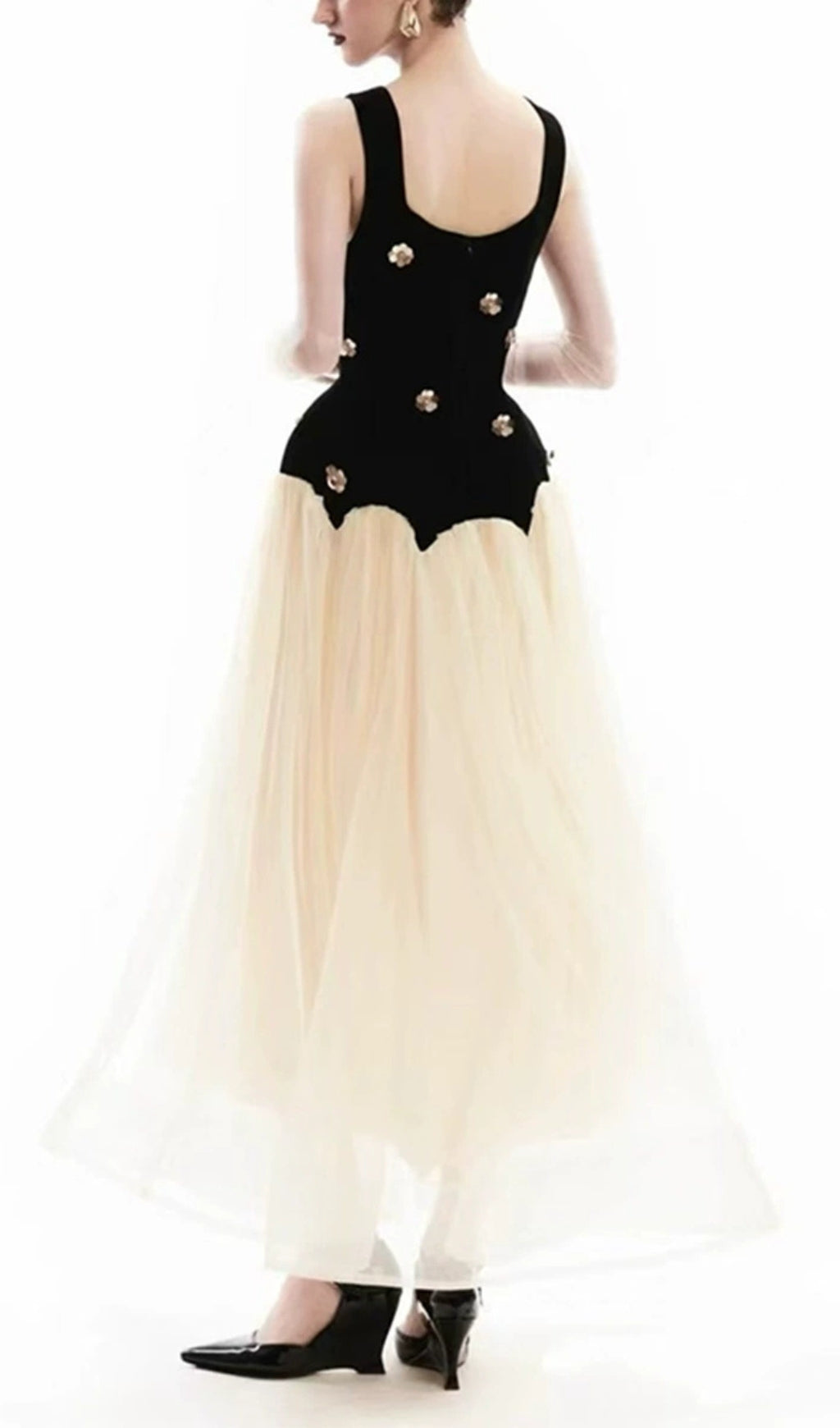 Eula Flower Embellished Mesh Maxi Dress