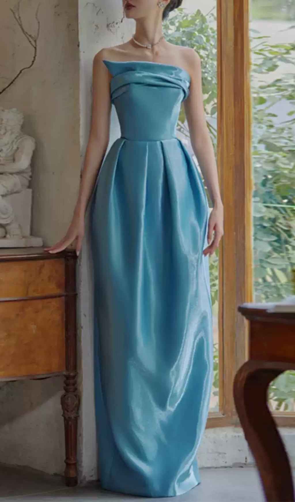 Bode Blue Strapless Bud Maxi Dress