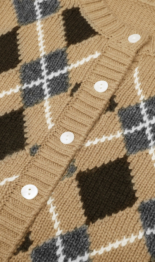 Jeffery Women's Cropped Argyle Knit Cardigan - Timeless Chic & Cozy