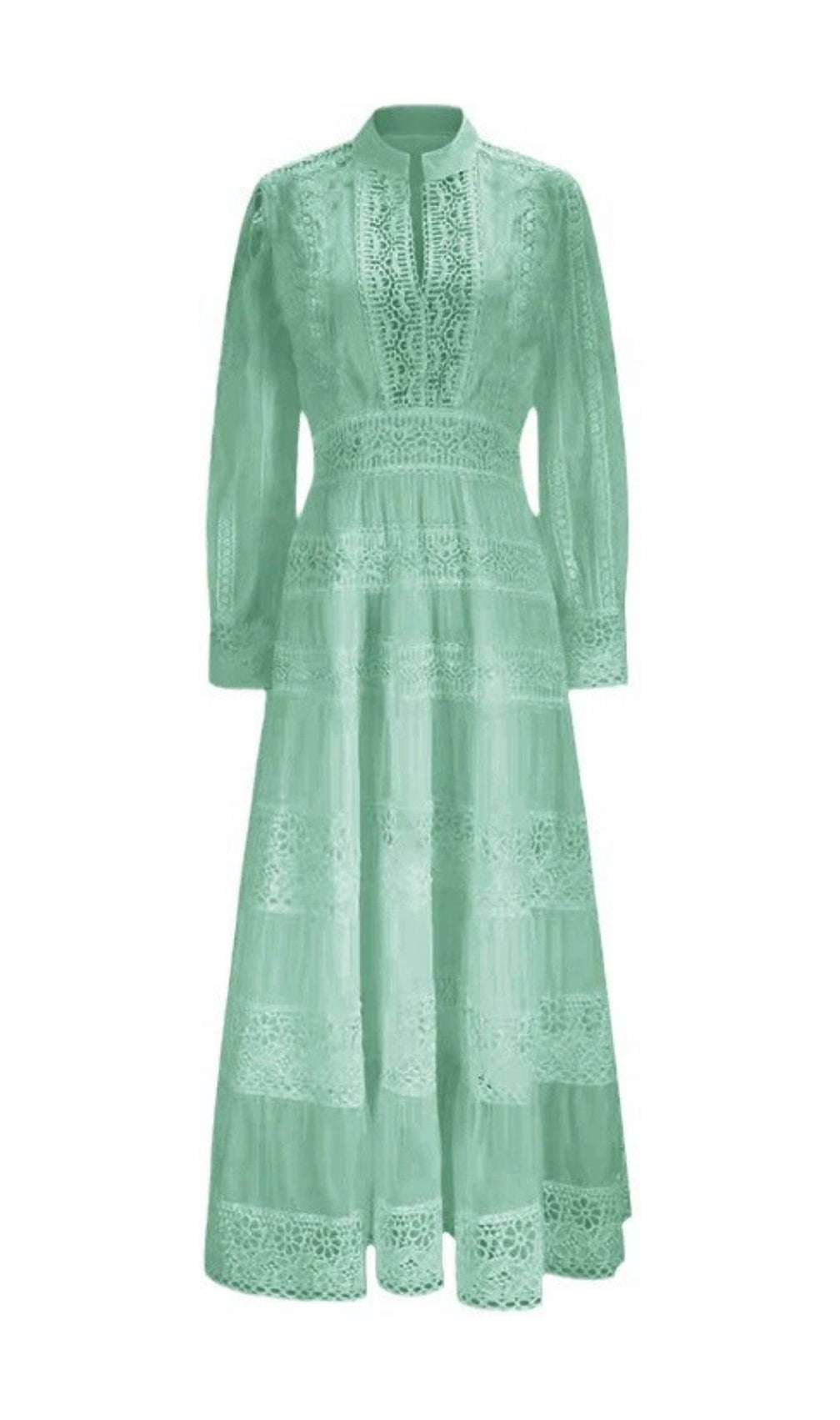 Kamara Ethereal Mint Green Lace Maxi Dress - Long Sleeve Tiered Gown