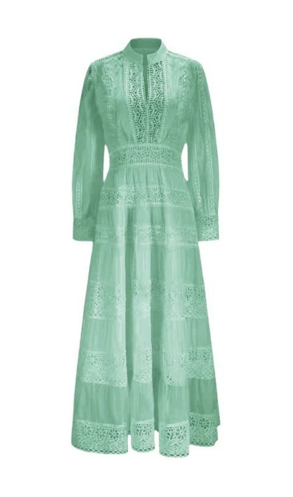 Kamara Ethereal Mint Green Lace Maxi Dress - Long Sleeve Tiered Gown