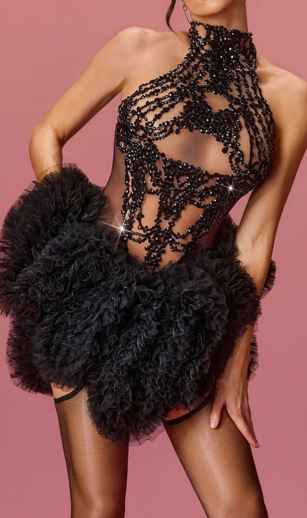 Lunexra Dazzling Rhinestone Halter Tulle Mini Dress - Glamorous Party & Cocktail Ready