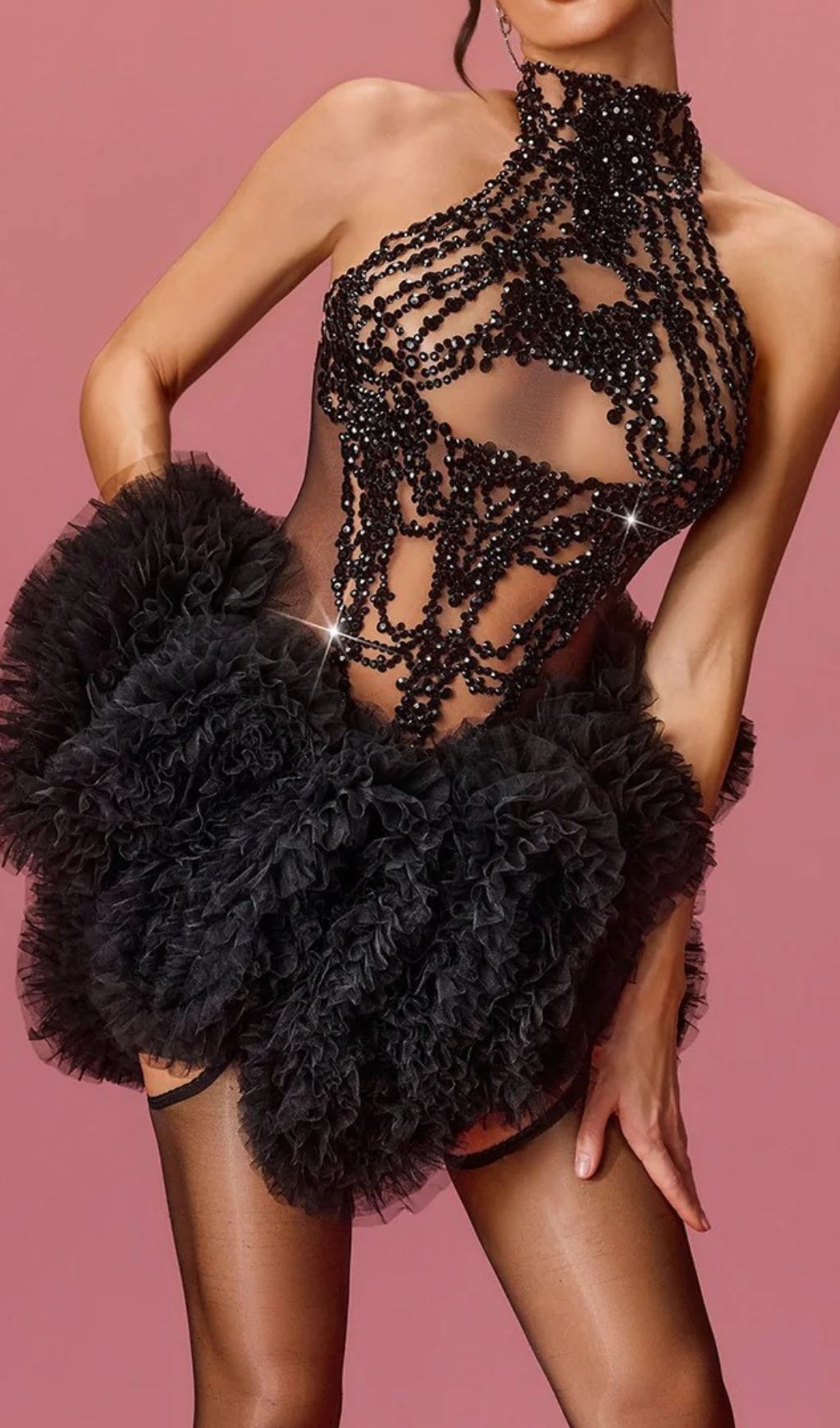 Lunexra Dazzling Rhinestone Halter Tulle Mini Dress - Glamorous Party & Cocktail Ready